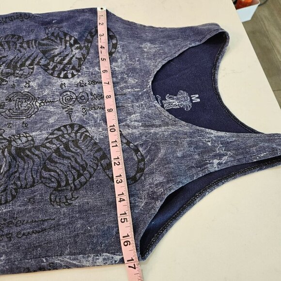 Chang Suk Thailand Size Medium Blue Tie Dye Top Fighting Tigers Boho Print Tank - Picture 6 of 7
